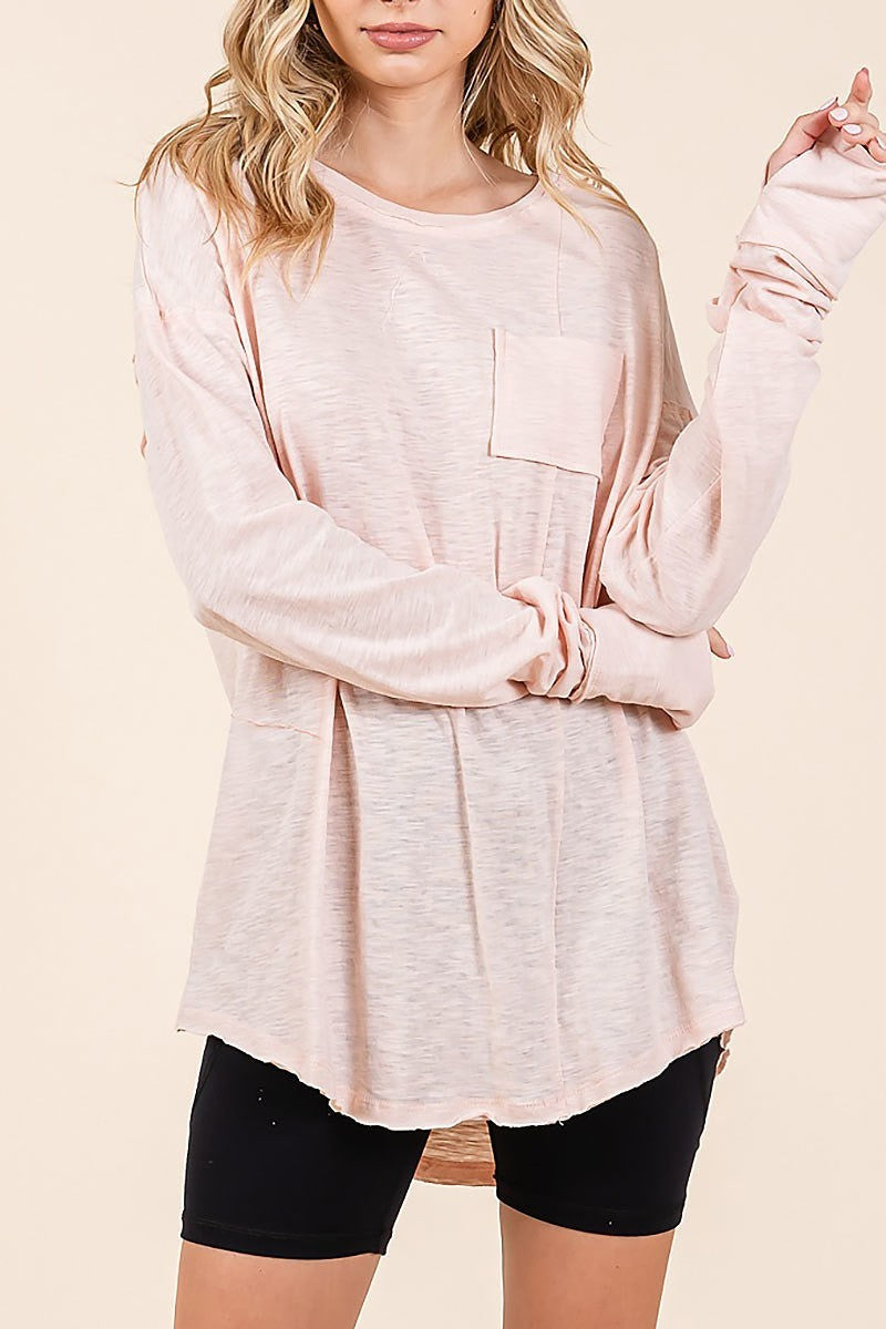 Slouchy oversized tee with patch breast pocket (EDH2297)