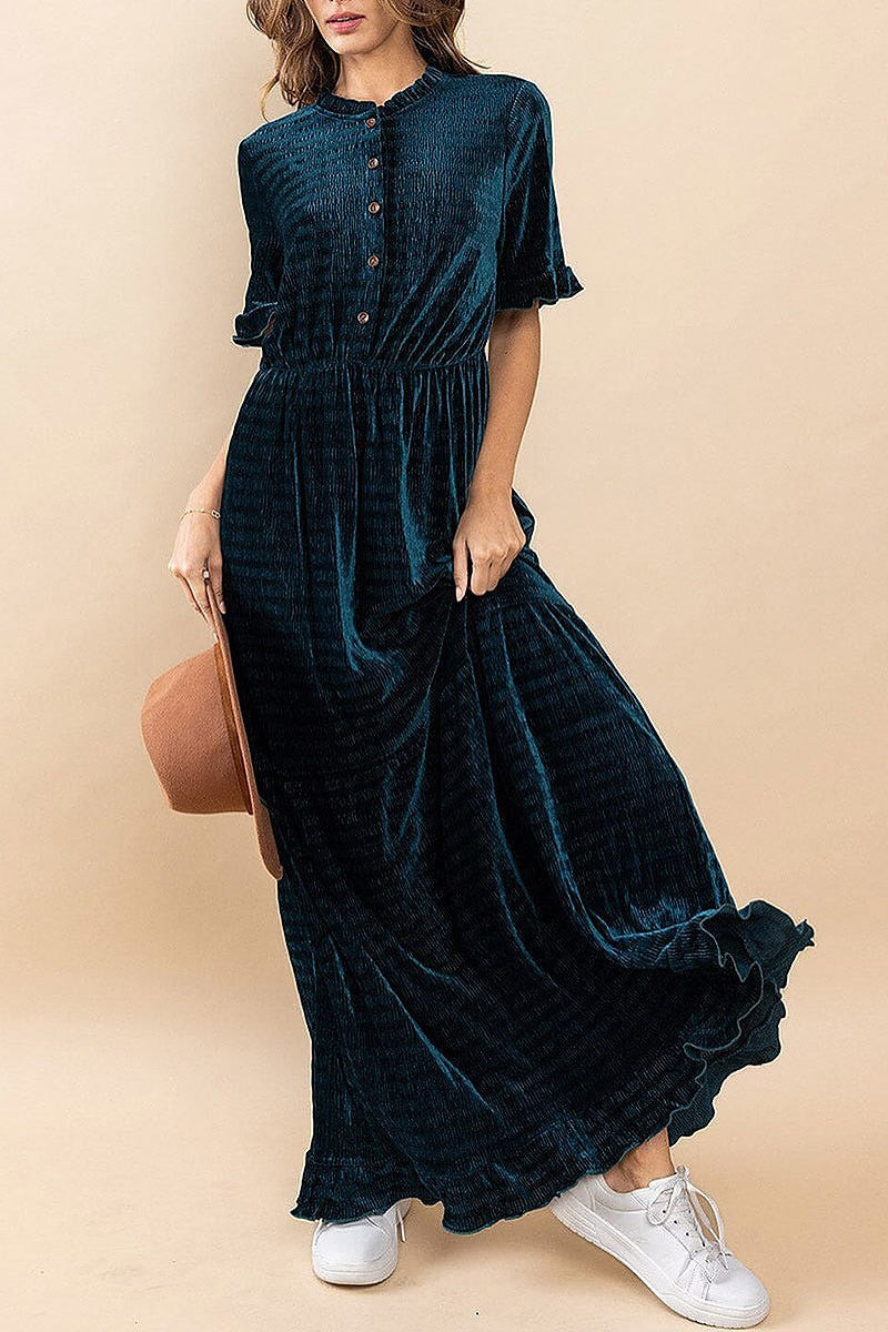 Short sleeves ruffle tiered maxi dress (EFWT5540)