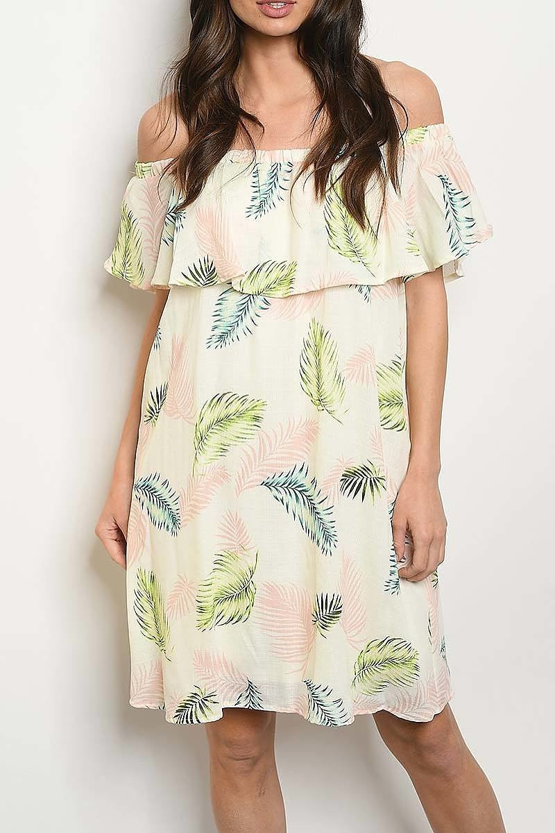 OFF SHOULDER LEAF PRINT DRESS(DED4510-2)