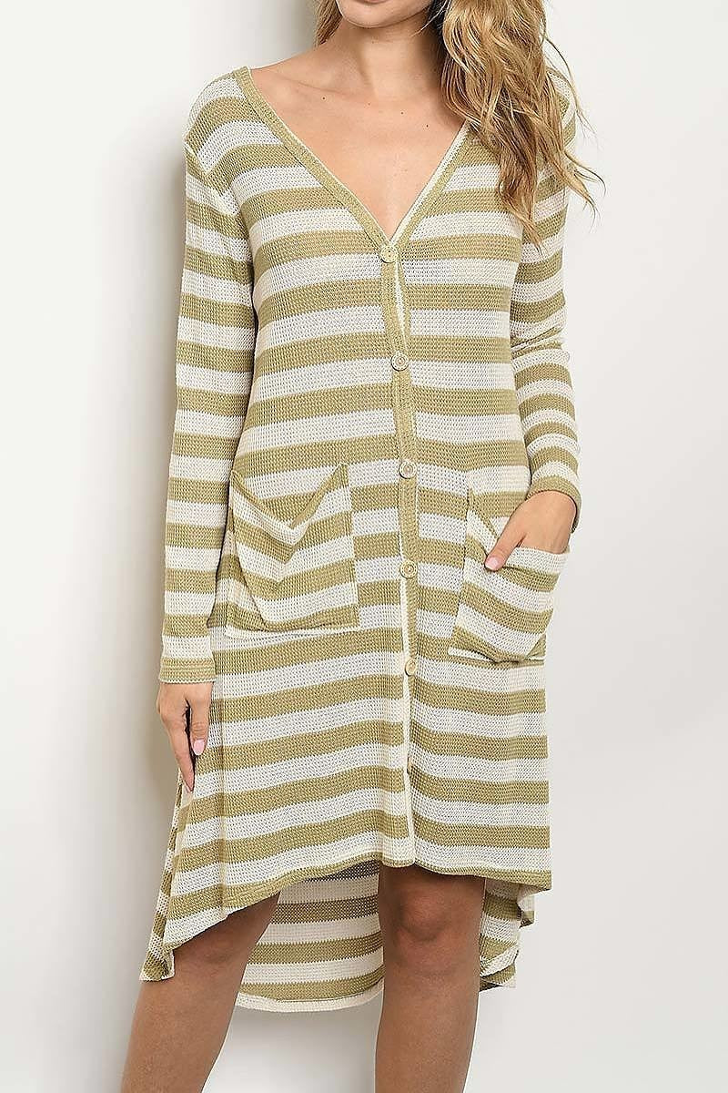 V neck pocket detail stripe hi lo dress (DED4651-3)