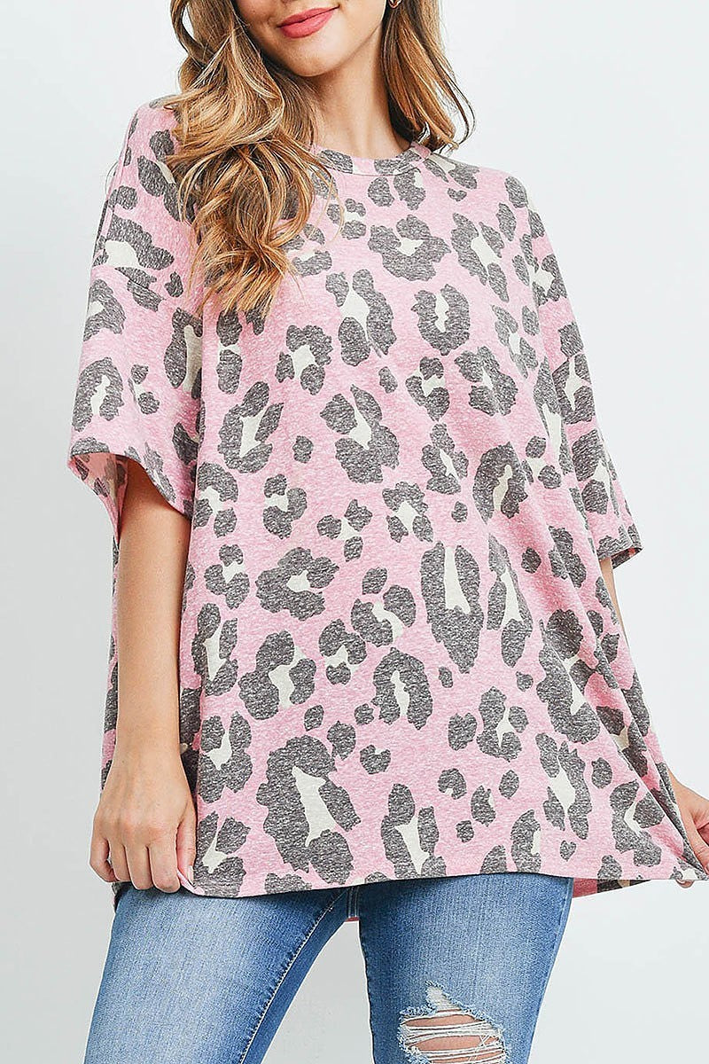 Oversize leopard print round neck top (EF1097)