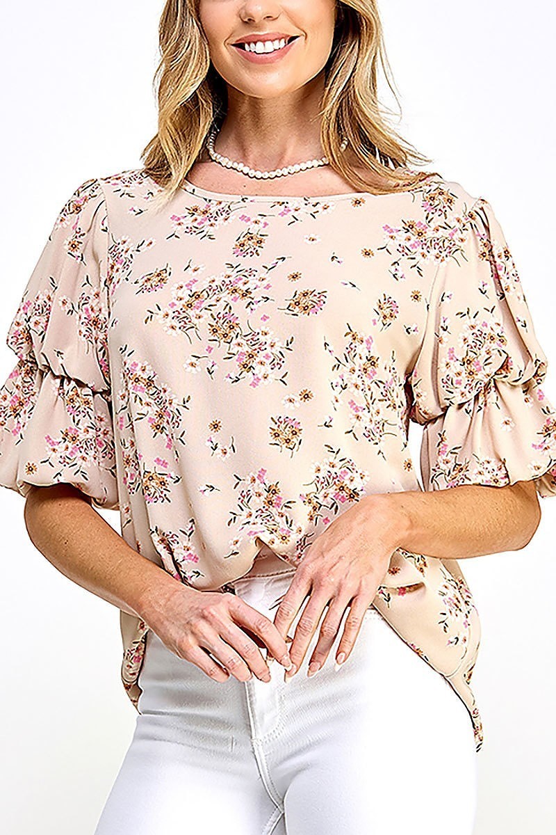 Layered puff sleeve woven floral blouse (EF5830)