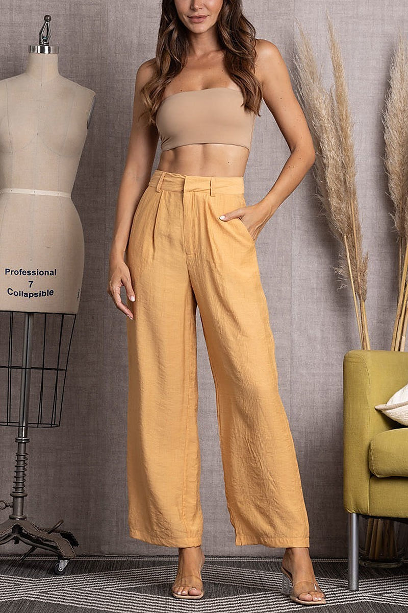 Pleated linen wide leg pants (EDSW3417)