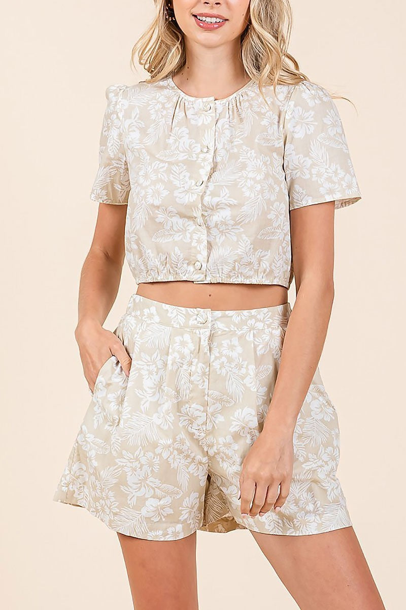 Woven button down shirt & flare shorts set (EDH2307)