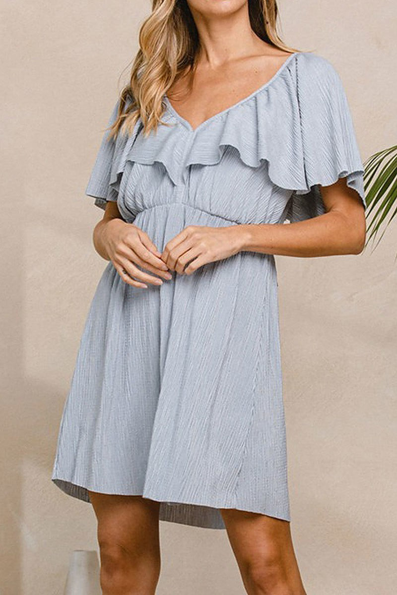 V neck ruffle detail dress (DED8200)