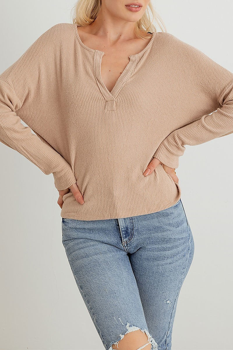 Ribbed collar neck long sleeve top (TED2336)