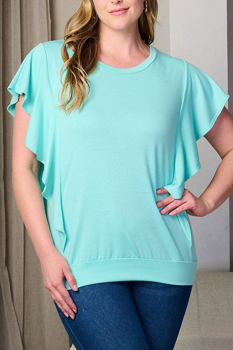 Short sleeve ruffle tunic top (EFWT8201)