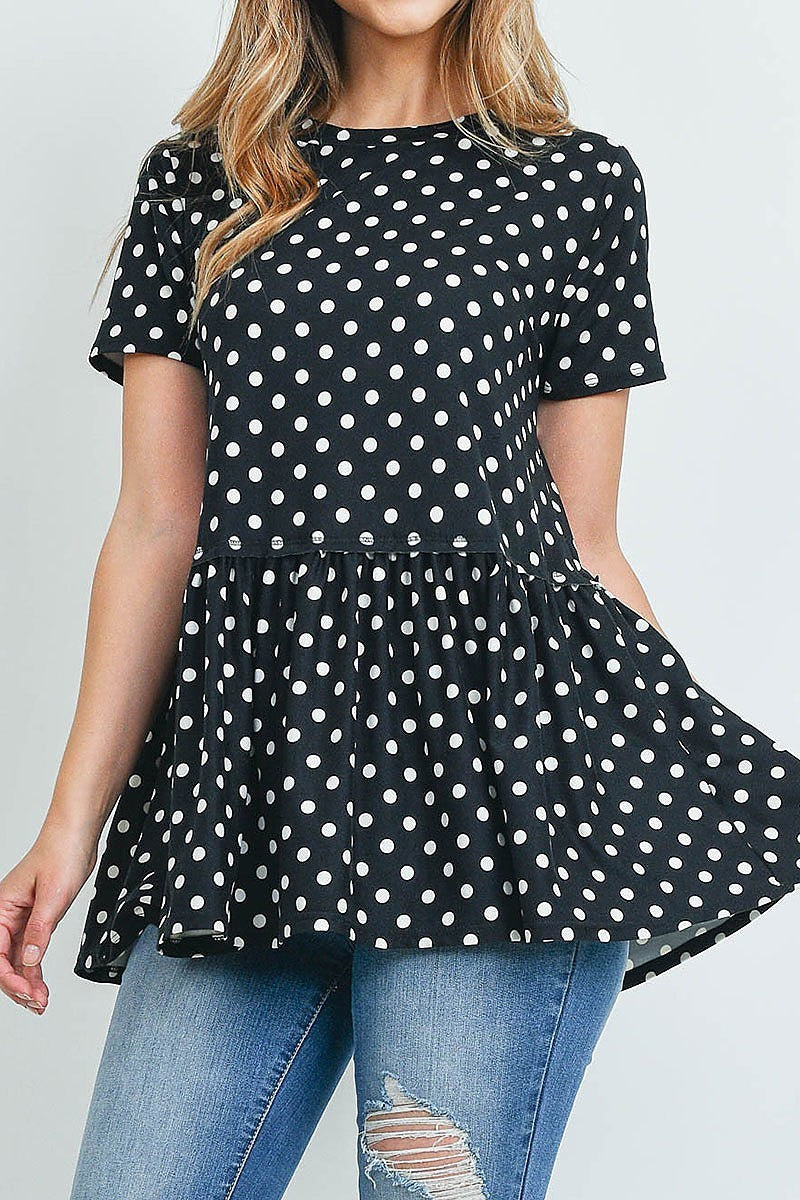 Polka dots ruffled hem top (ED9027-1)