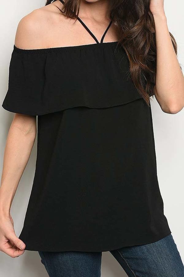 Off shoulder halter neck ruffle detail top (DG5814-1)