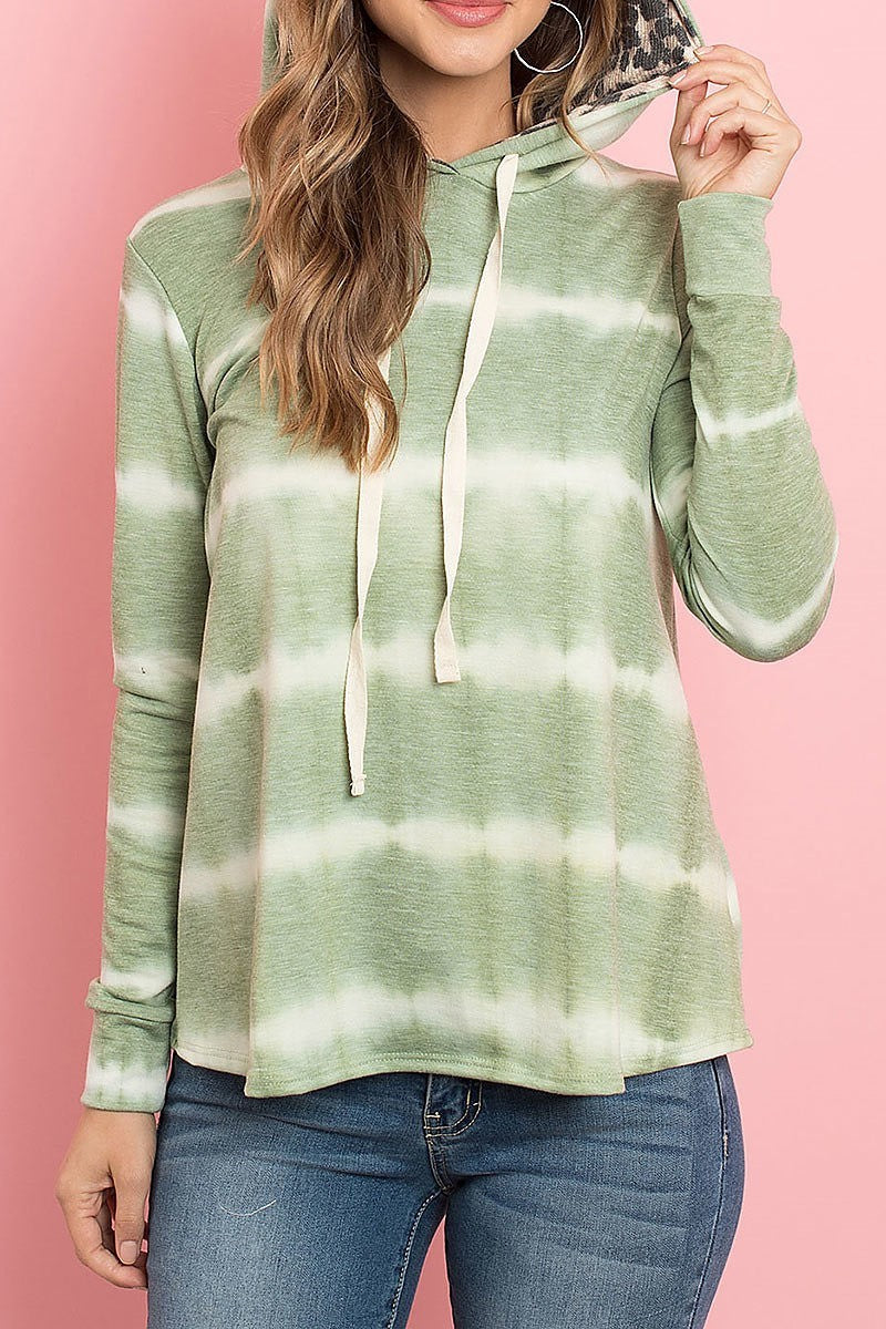 Tie dye stripes long sleeves hoodie with self tie (ED8137-1)