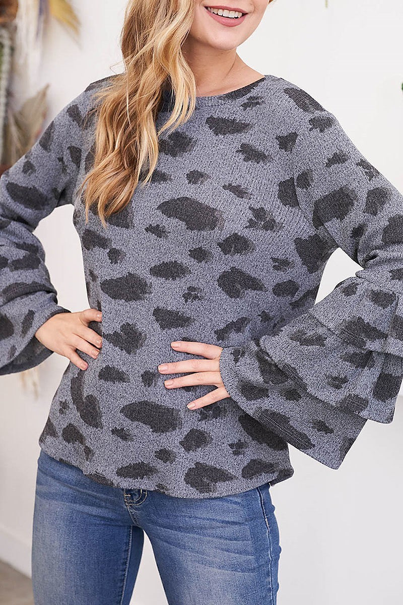 Layered ruffle long sleeve leopard top (EF2400)