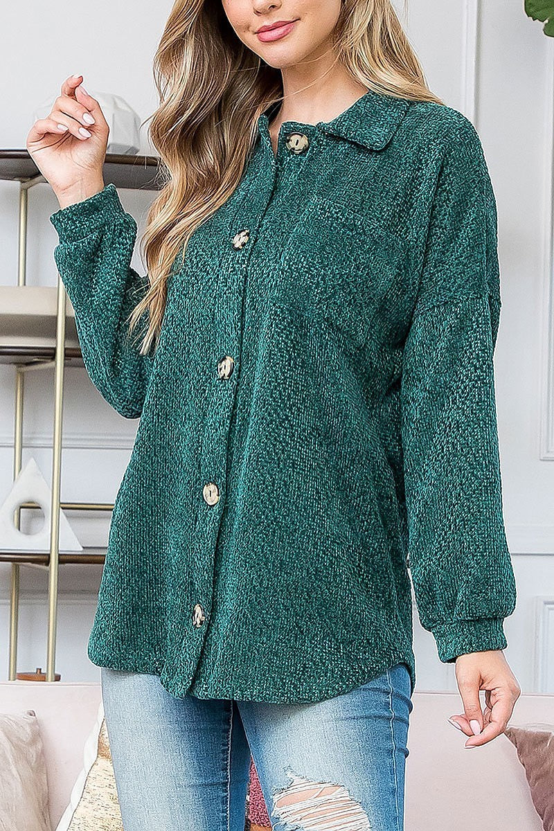 Chenille button down long sleeve shacket (DGS5803)