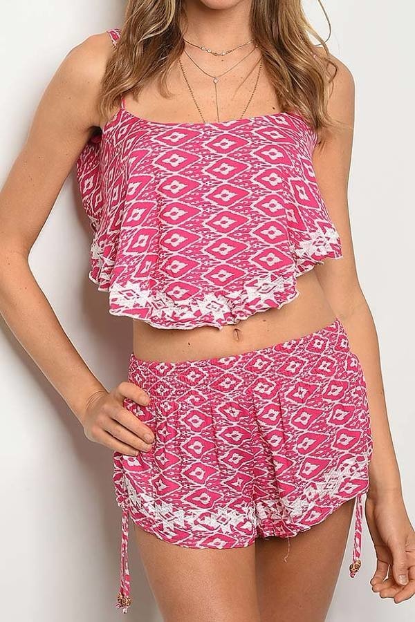 Tribal print flared top and short set (DG6342-2)