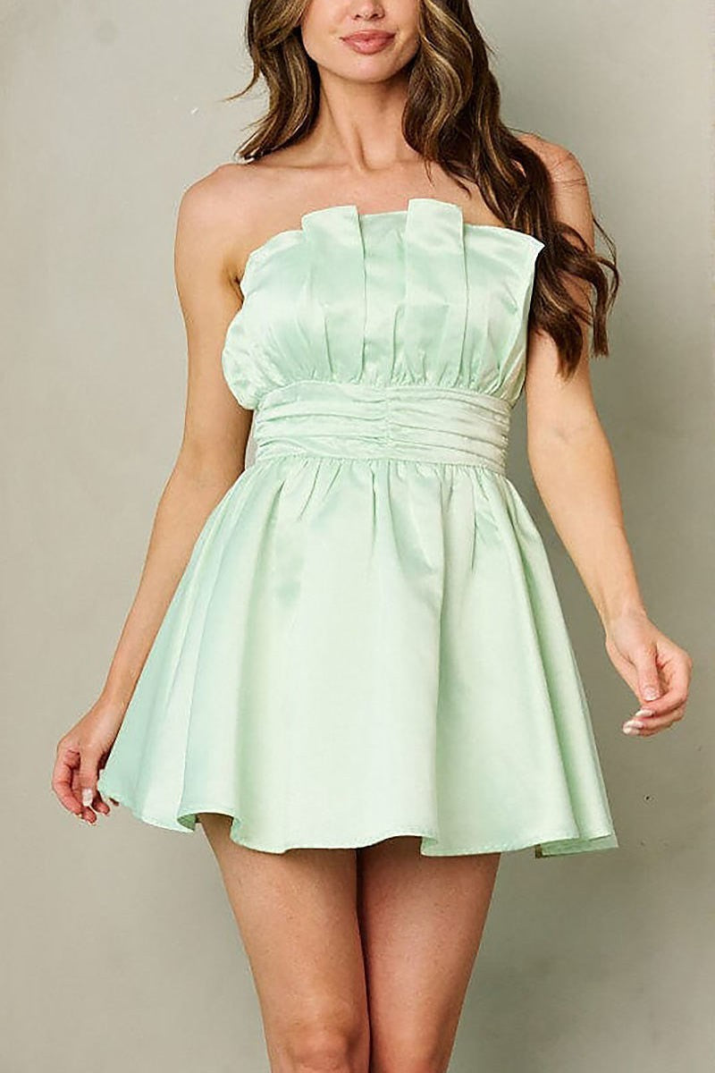 Sleeveless tube satin mini dress (EFWT2588)