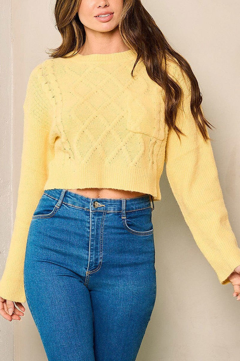 Long sleeve front pocket detailed crop top (EFWT4361)