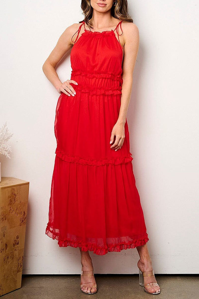 Sleeveless tiered ruffle maxi dress (EFWT9193)