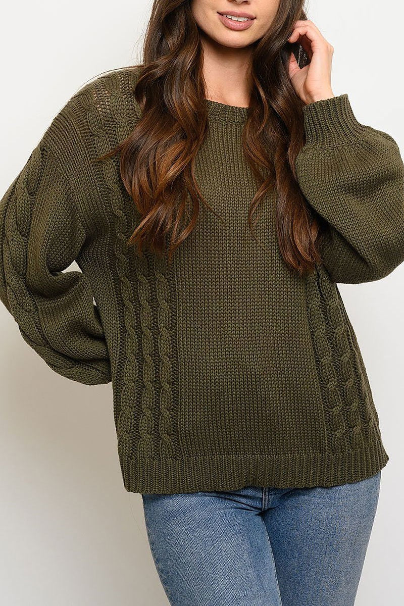 Cable knity long puff sleeve sweater (EDWT3739)