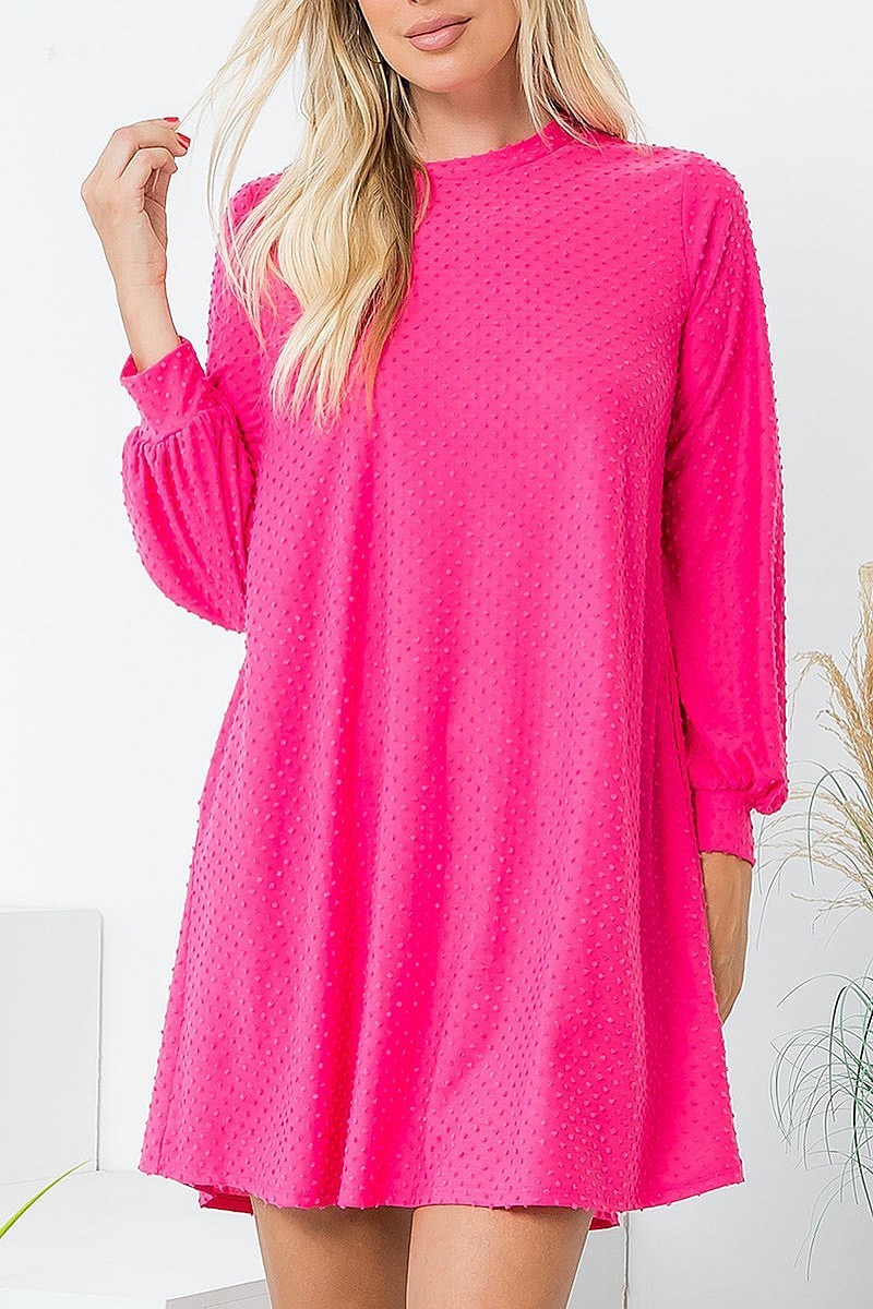 Long sleeve brushed layered ruffle hem dress (DED8736)