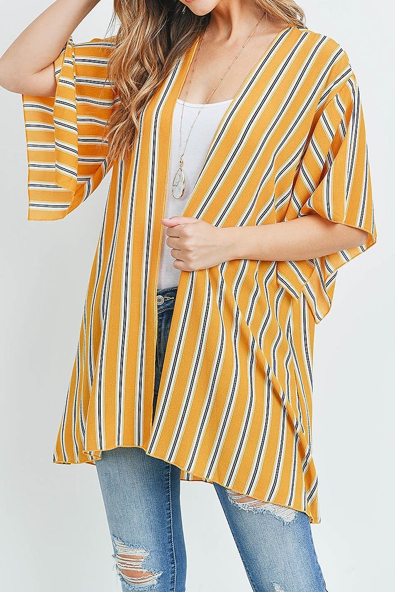 Short sleeve open front vertical stripe kimono (ED8870-2)