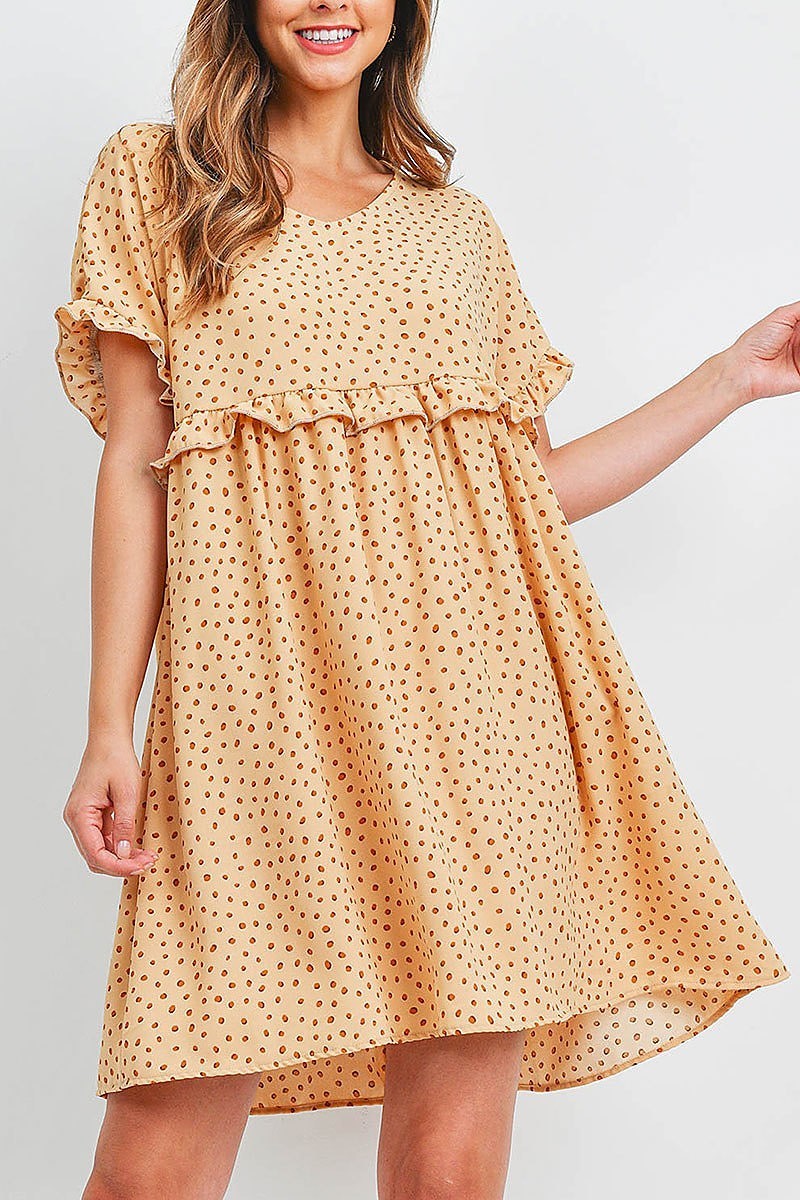 Ruffle detail baby doll dotted print dress (DED6505)