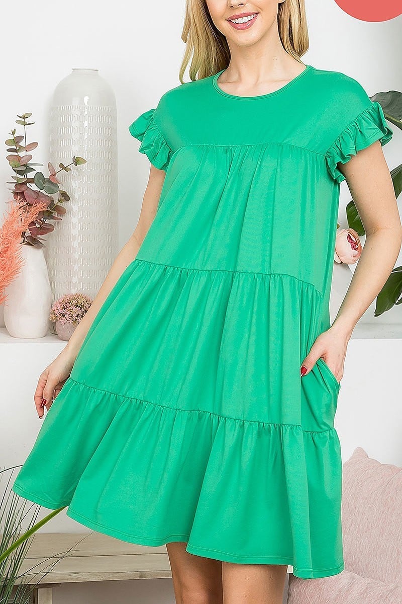 Ruffle short cap sleeve tiered dress (DED8361)