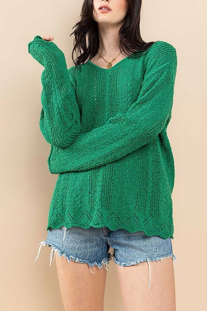 Long sleeve trim detailed knit sweater (EFWT6185)