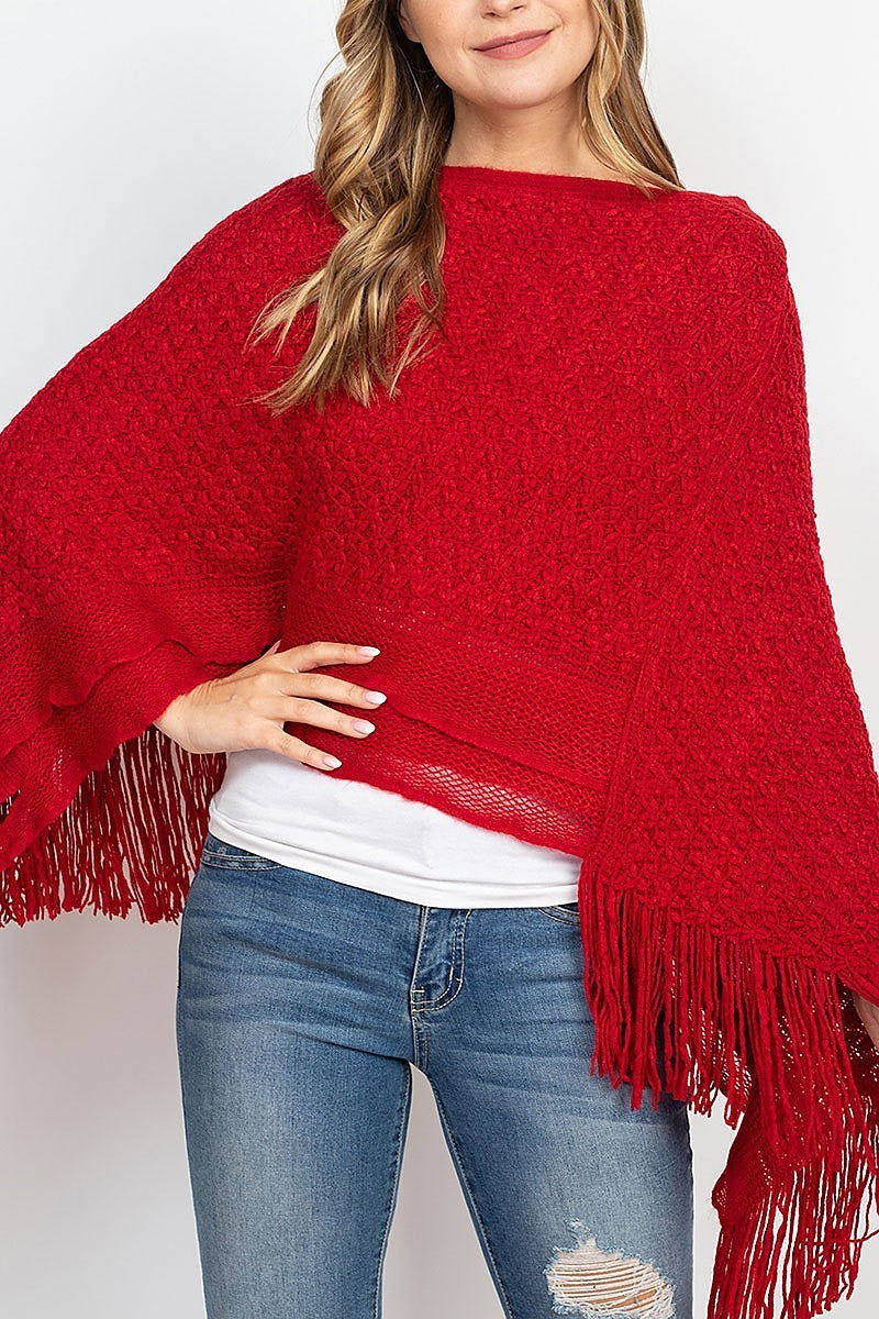 Pattern knitted fringe poncho (DGS5328)