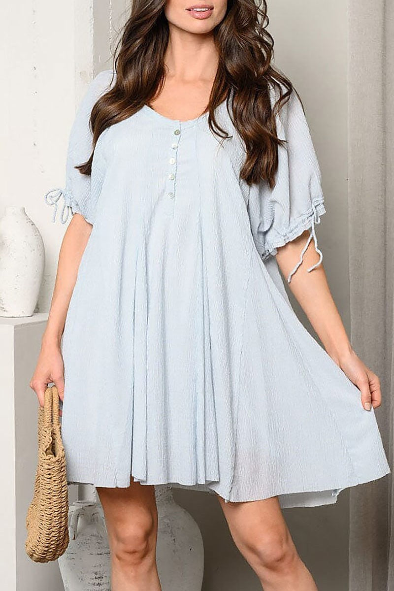 Short puff sleeve tunic mini dress (EDWT9707)