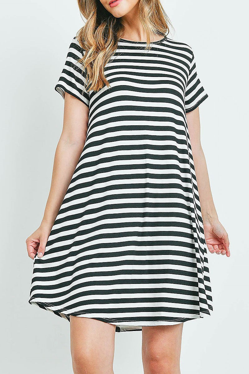 Short sleeves round neck stripes dress (DED6141)