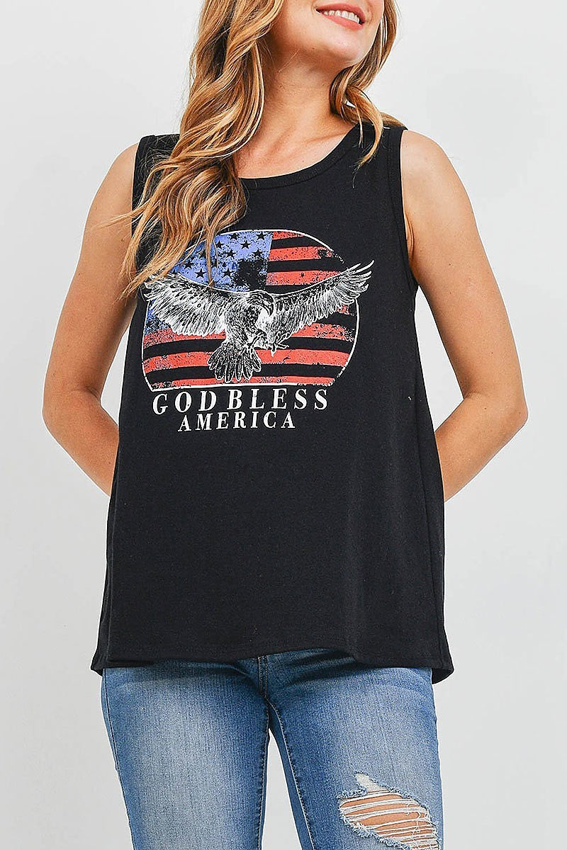 God bless america print tank top (EF1316)