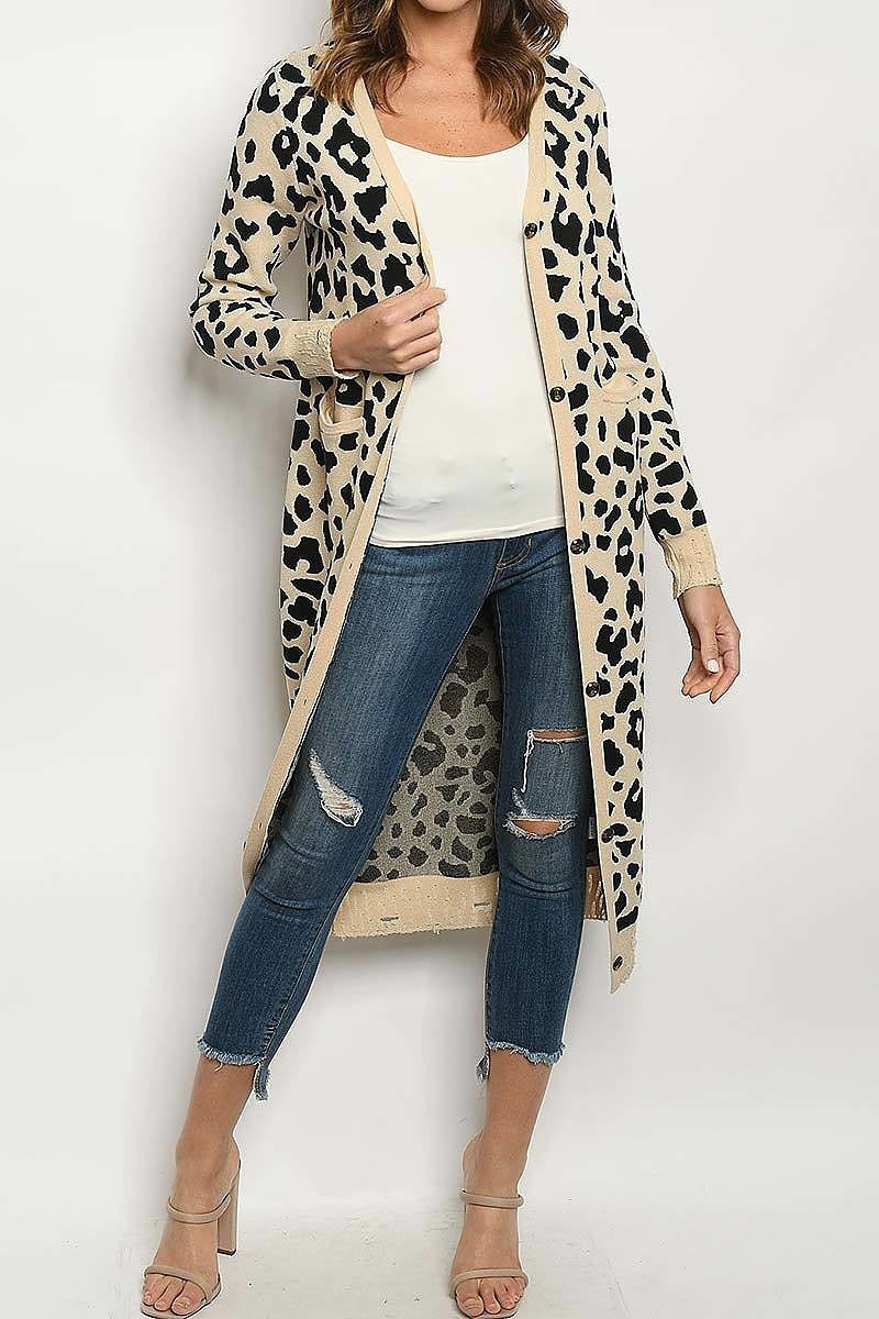 Animal print open front sweater cardigan (DGS4440)