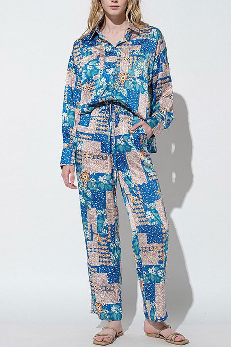 Long sleeve top & wide leg pants printed 2pc. set (EFWT6157)