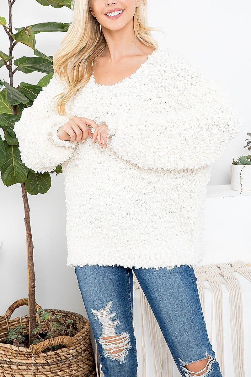 Round neck textured bubble knit sweater (DGS5368)