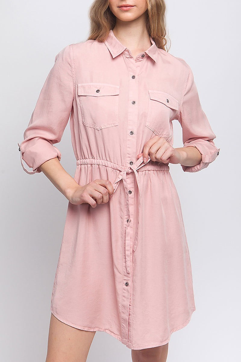 Button down tencel denim midi shirt dress (DED8303)