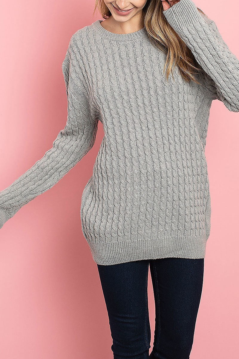 Round neck cable knit sweater (DGS4902-LAST)