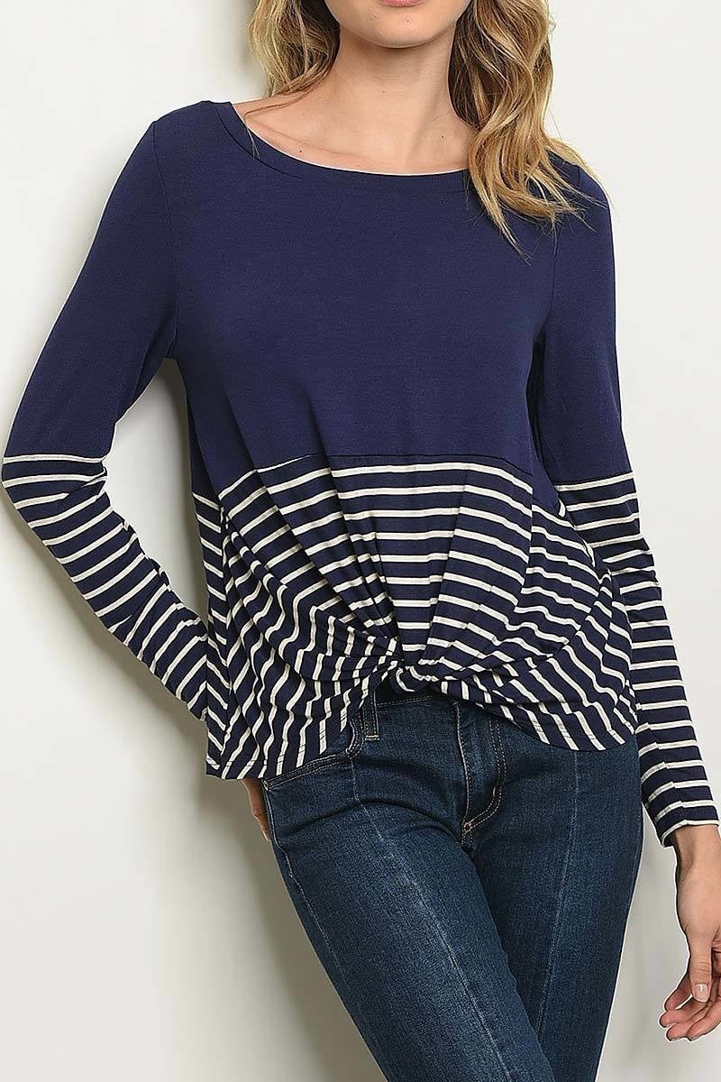 Solid and stripe mix twist waist loose fit top (DED1696-LAST)