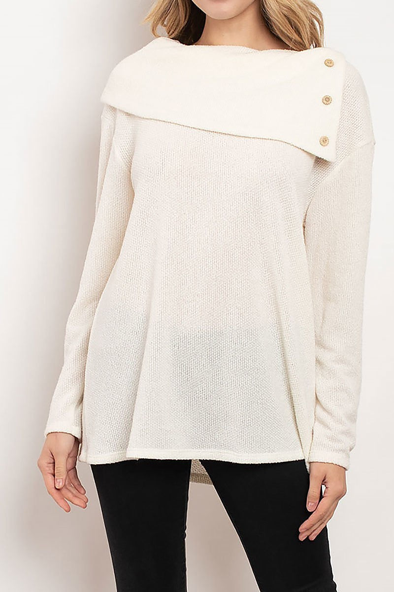 Button trimmed collar detail sweater top (ED7883-1)