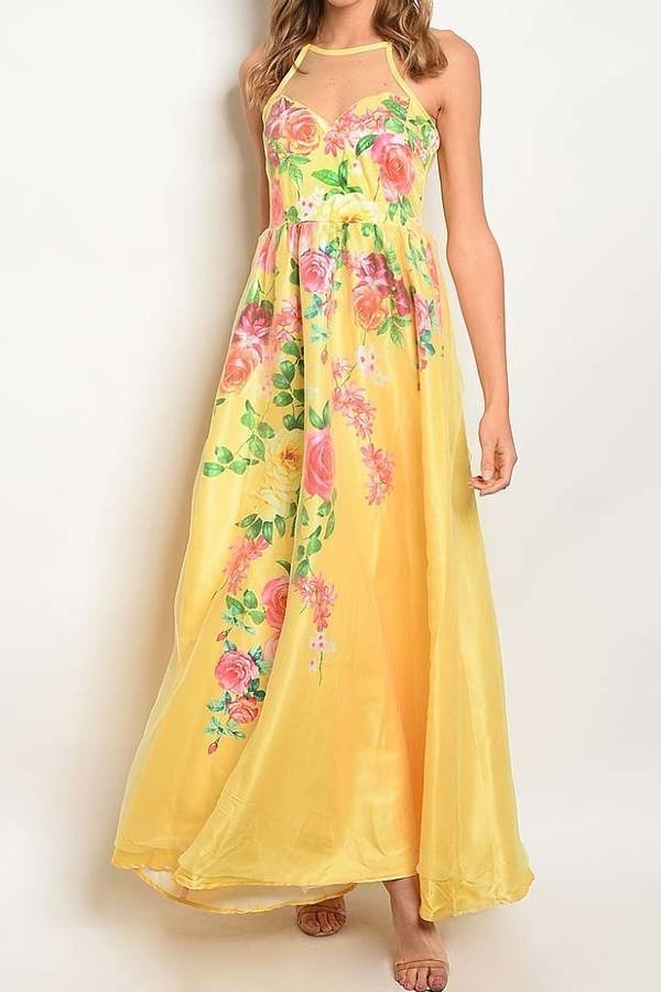 Sweet heart neck floral print maxi gown (DED4310-3)