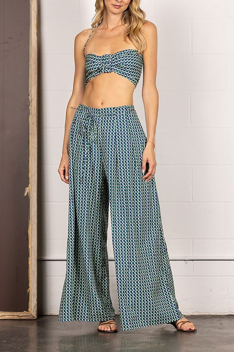 Chevron halter crop top and high waist pants set (EDSW4270)