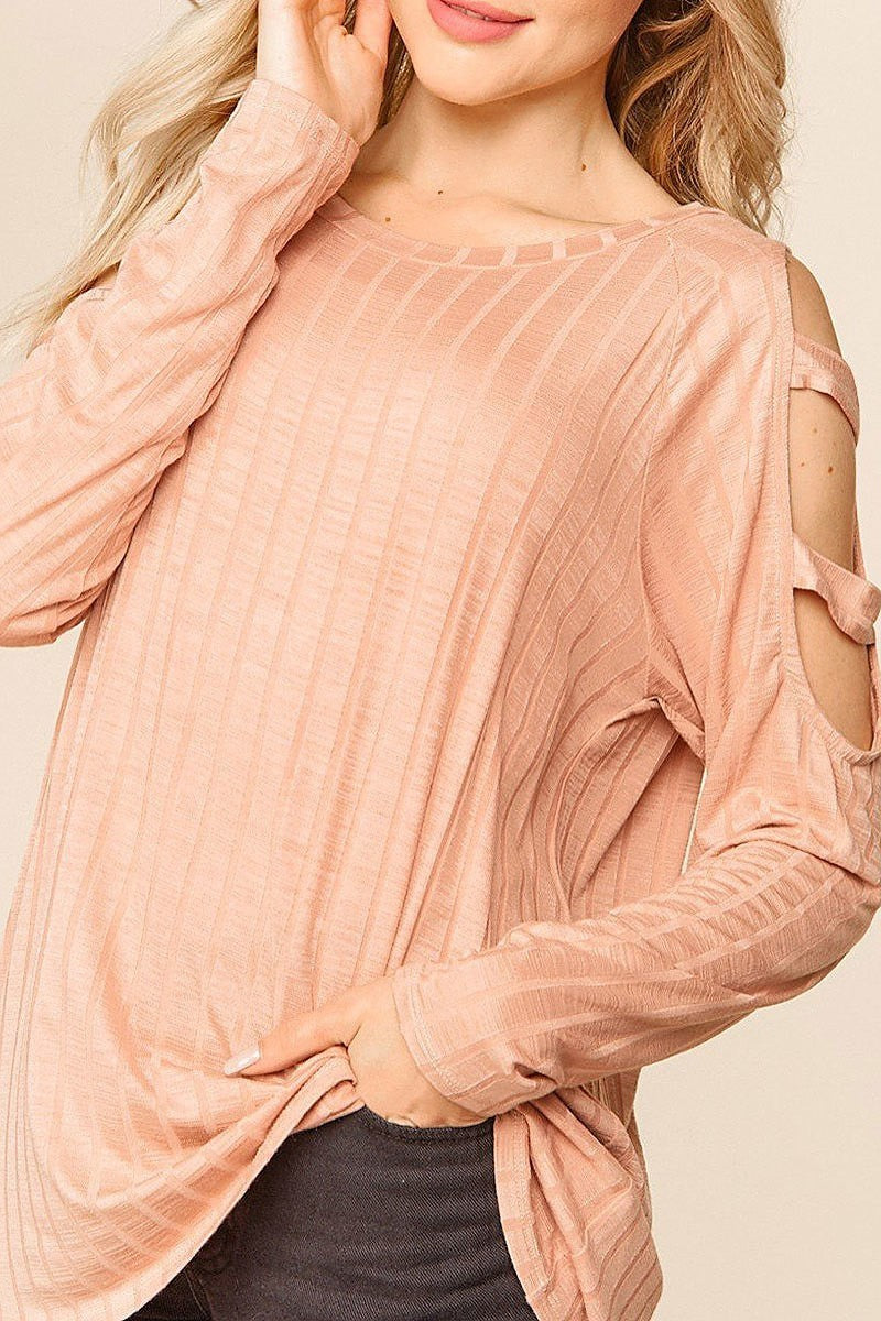 Cutout shoulder ribbed knit top (EDBM3372)