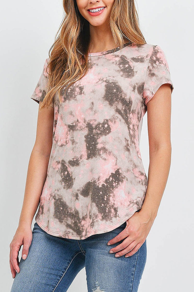 Crew neck tie dye round hem top (EF1262)