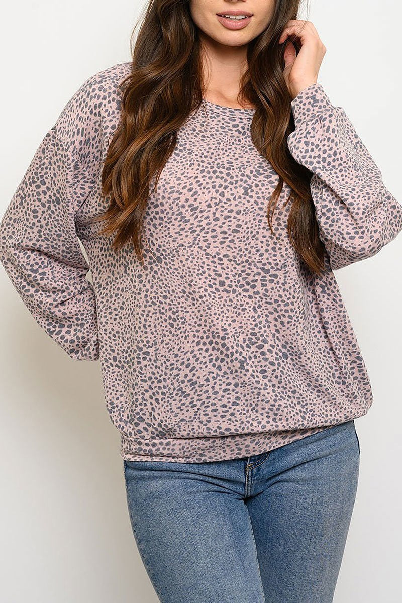 Long sleeve animal print top (EDWT3716)