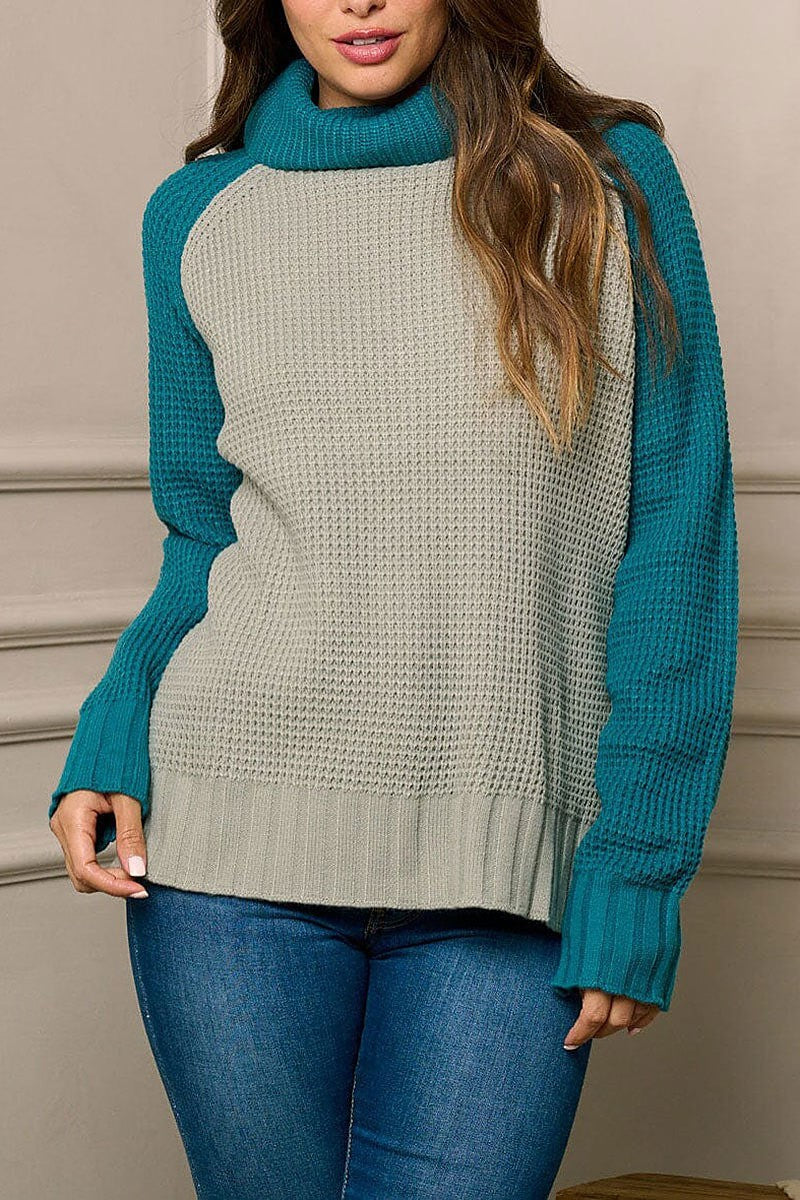 Turtle neck pullover back surplice sweater (EFWT5888)