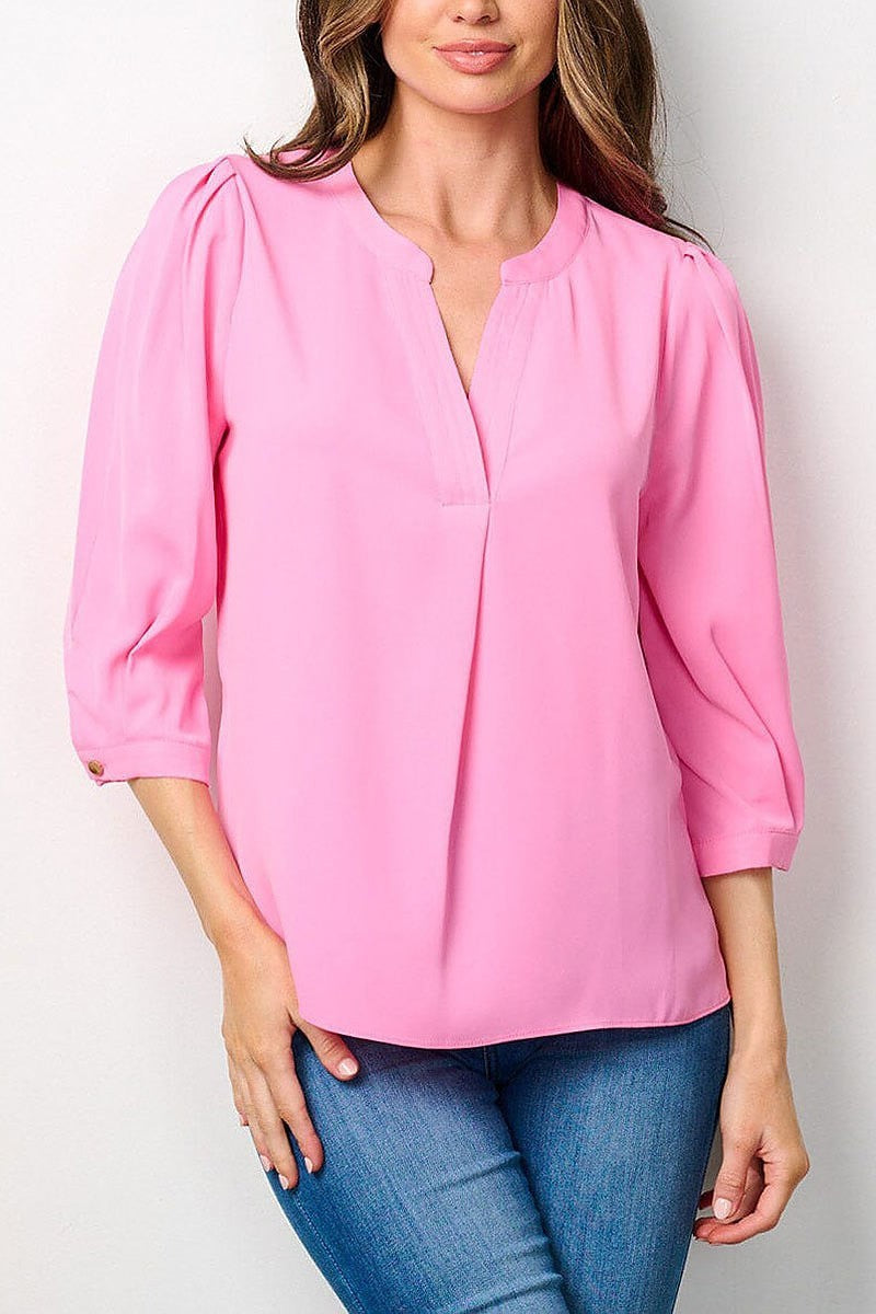 3/4 sleeves v-neck blouse top (EFWT7766)