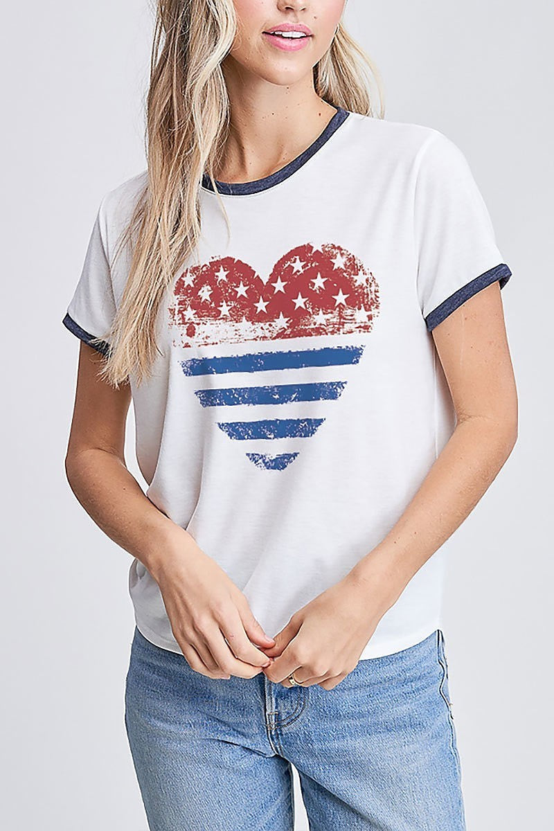 American flag heart graphic top (EF4445)