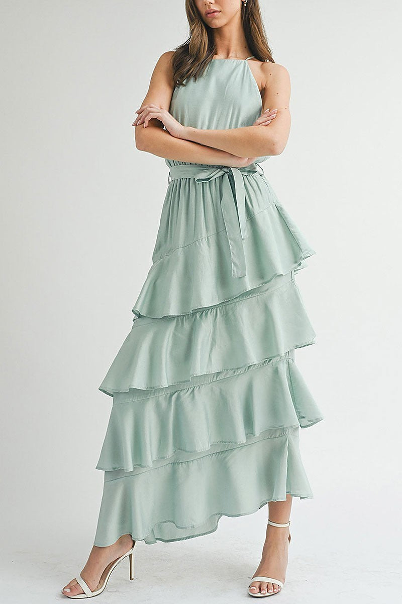 Sleeveless tiered ruffle maxi dress (EGWT2306)