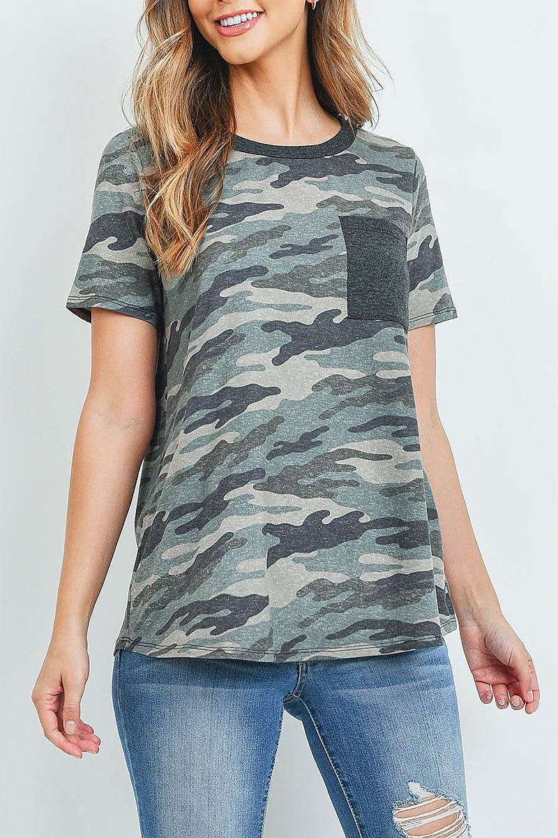 Short sleeves camouflage top with pocket (ED9161)