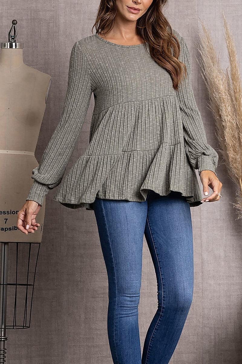 Ribbed knit cuff long sleeve top (EDSW3481)