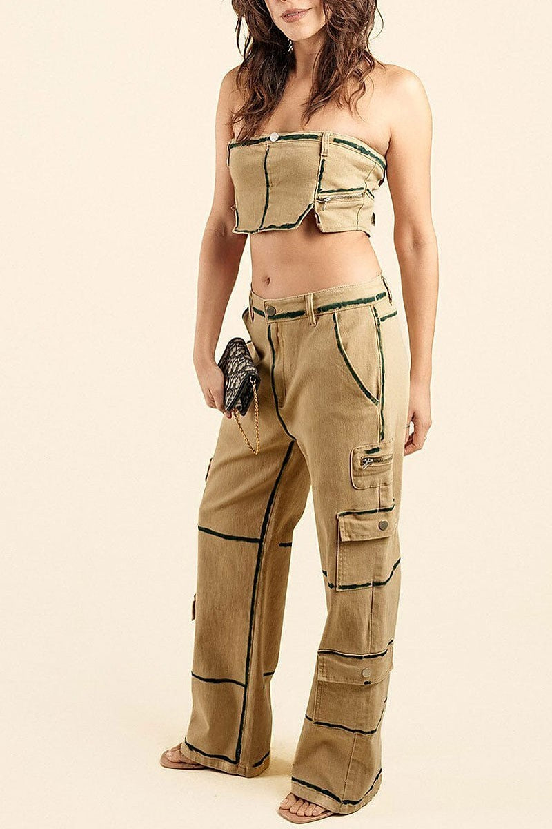 Sleeveless crop top & wide leg pants 2pc.set (EFWT9334)