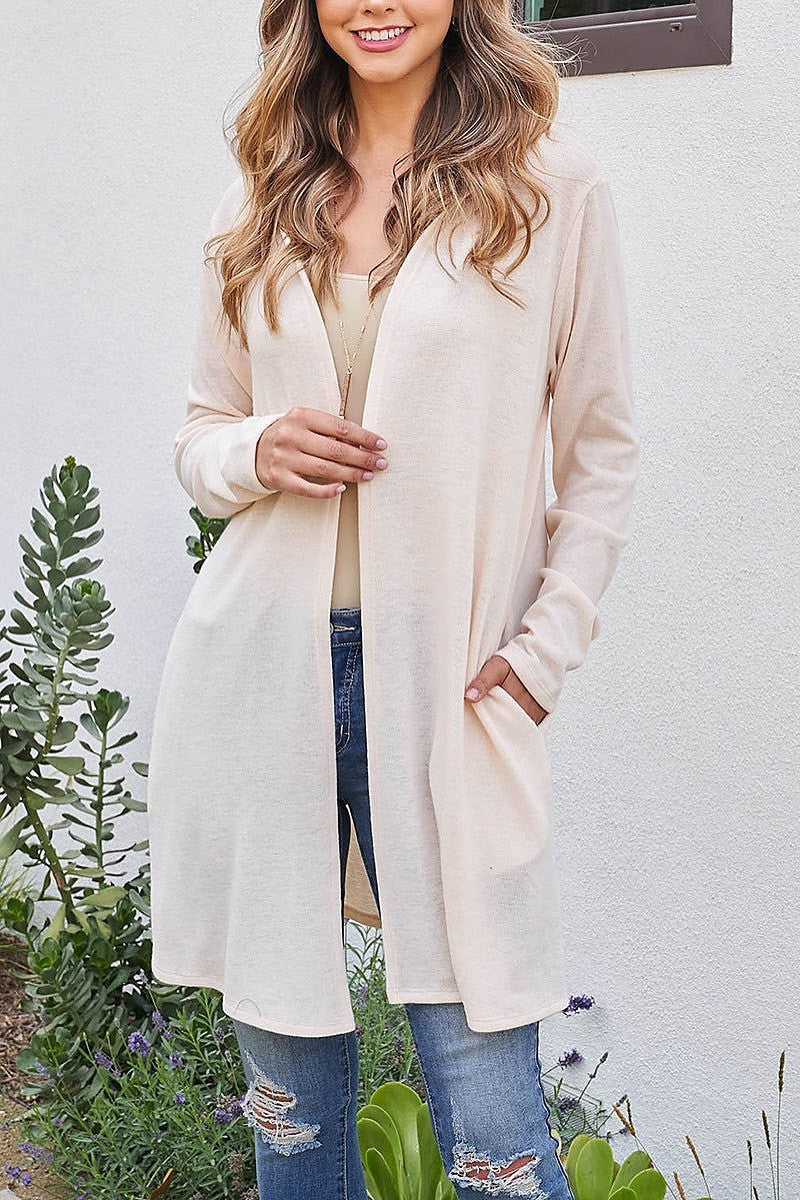 Long sleeve open front angora hoodie cardigan (DGS5621)